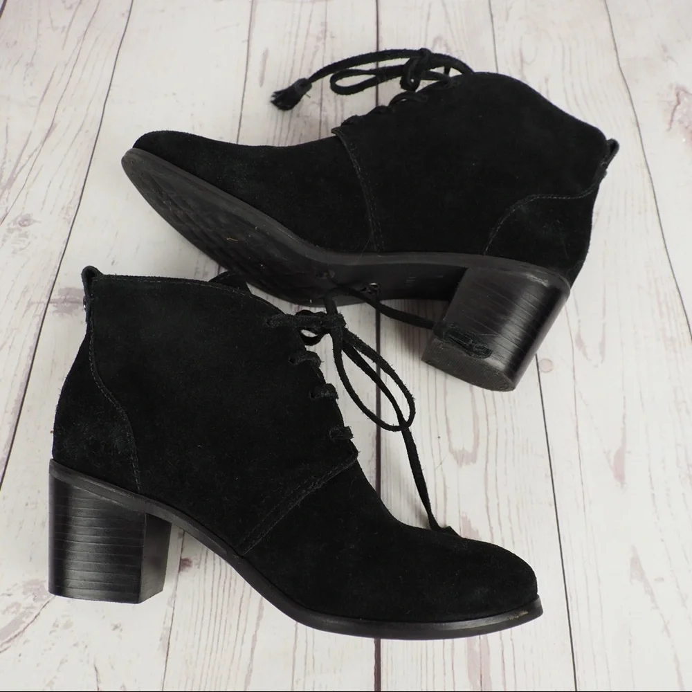 Nurture sz 5.5 black suede lace up heeled booties